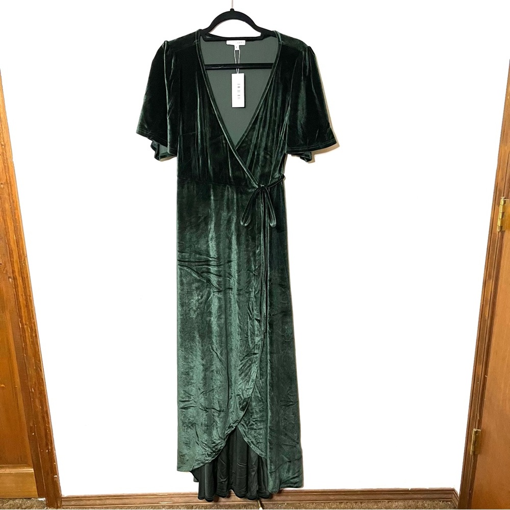 Baltic Born Katelyn Velvet Maxi Wrap Dress Emerald Deep Green